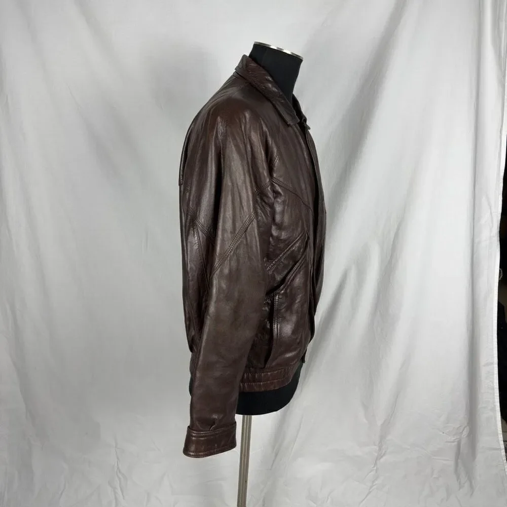 Vintage Brown Oversized 90’s Lined Leather Bomber -‎ Men’s 40